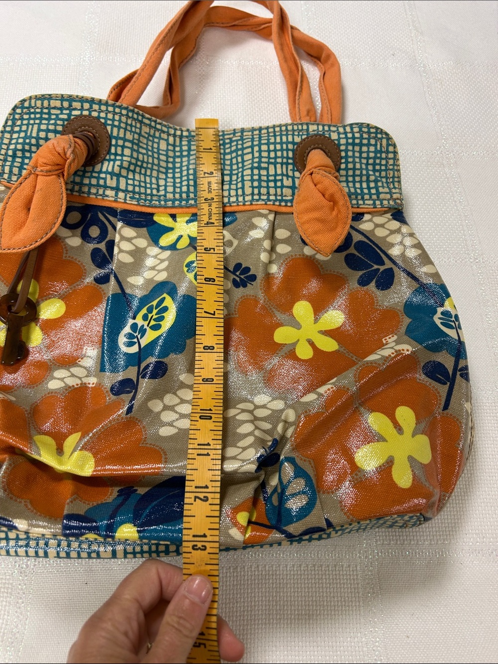 Fossil Orange Floral Canvas Tote with Blue and Yellow Accents image 5